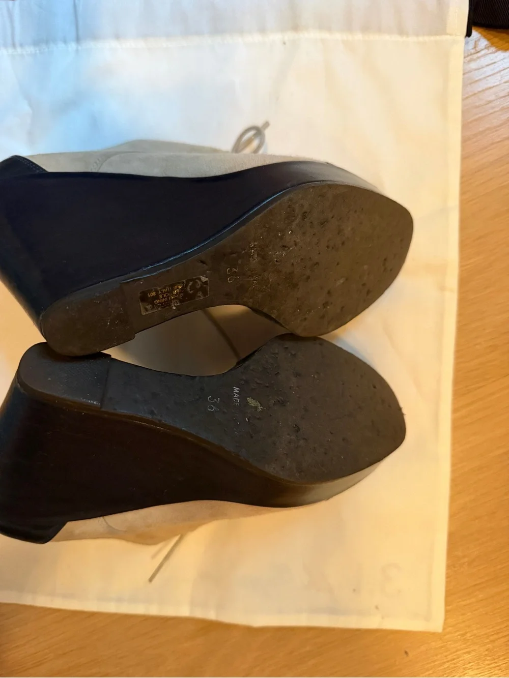 Barneys New York Grey Suede and Navy Blue Leather Cap-Toe Platform Oxfords